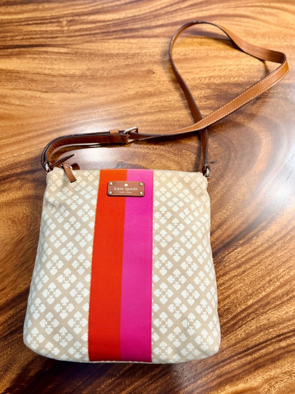 Kate Spade New York Canvas Crossbody Bag | Pink & Red Stripe GUC - Picture 3 of 12